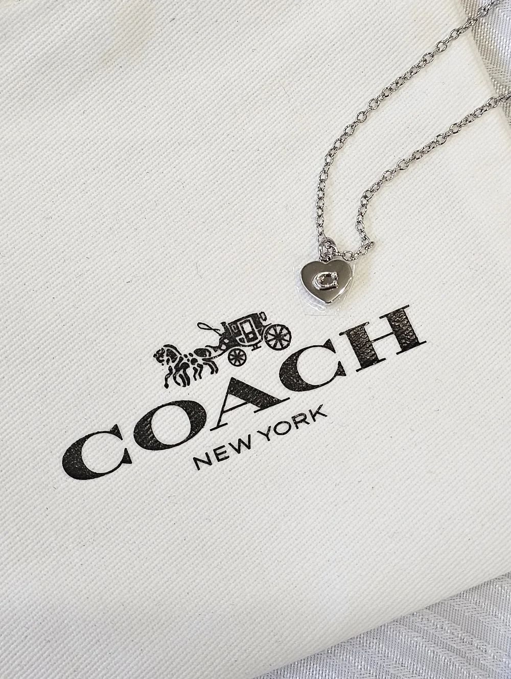Coach Silver Heart Pendant Necklace with 'C' Initial - Picture 6 of 11